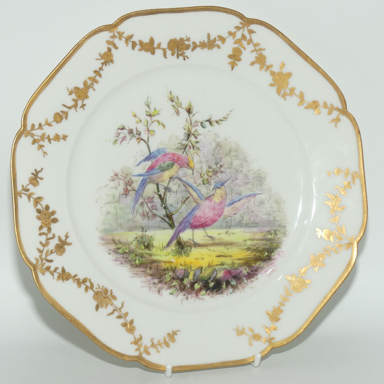 Early Australian China Painted gilt border plate decorated with Asiatic Pheasants | by Ethel L Thomas 1906