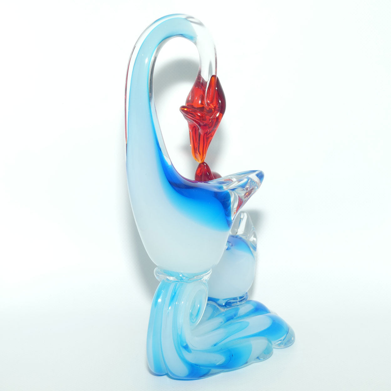 Large Blown Glass Mother and Chick | Birds figure | Azure Blue and Moonstone