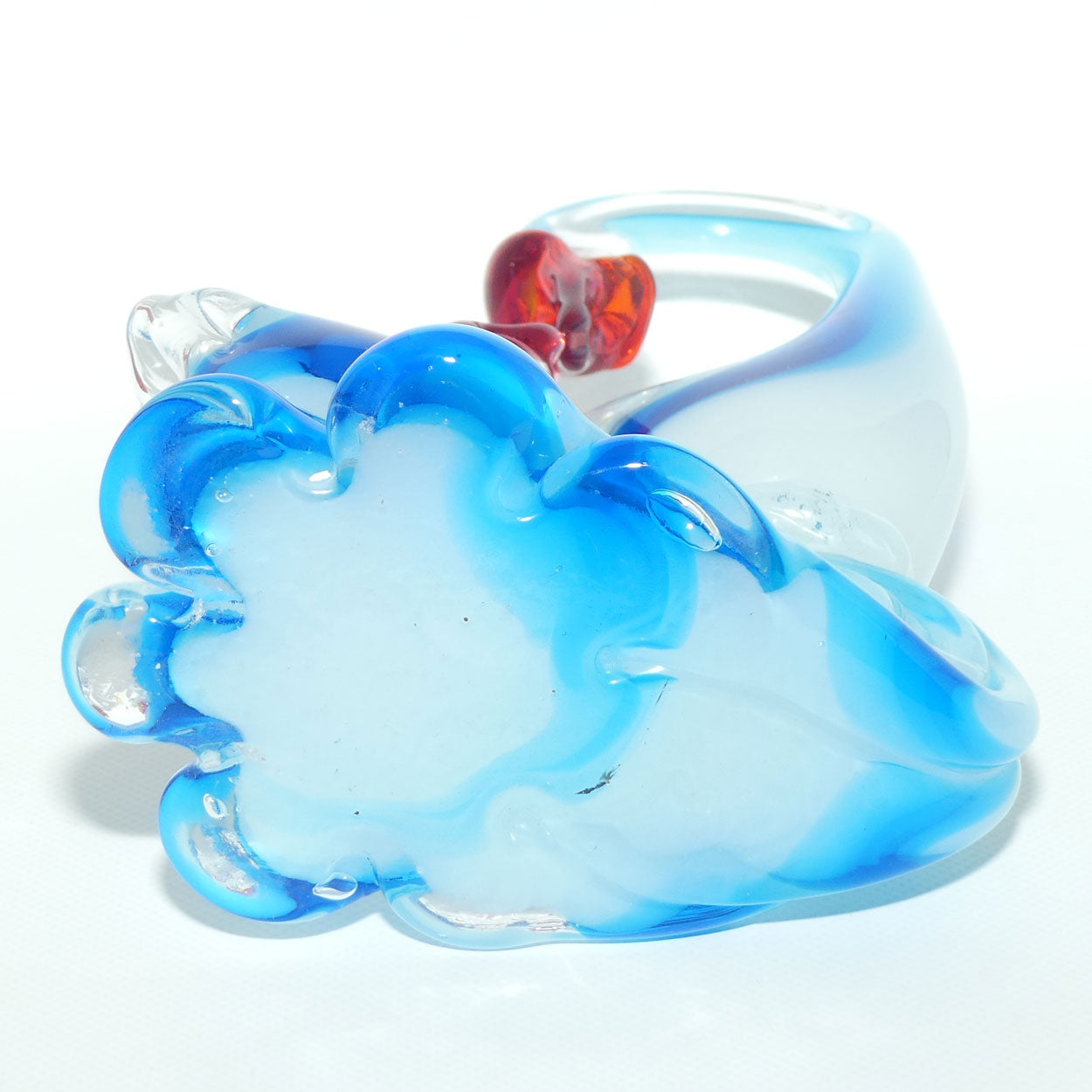 Large Blown Glass Mother and Chick | Birds figure | Azure Blue and Moonstone