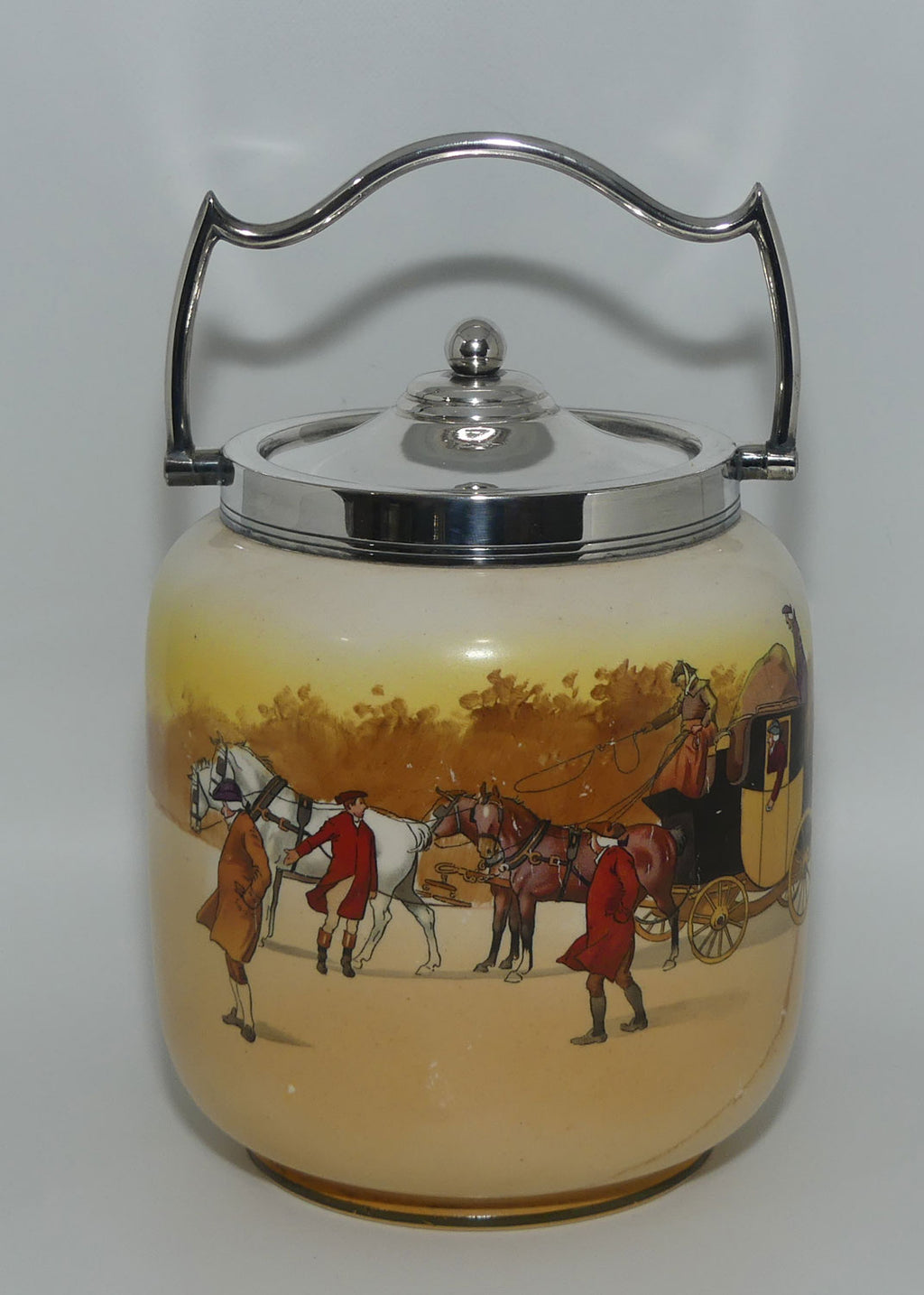  Royal Doulton Coaching Days biscuit barrel | EP lid and handle