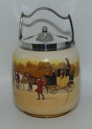 Royal Doulton Coaching Days biscuit barrel | EP lid and handle