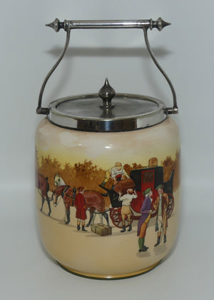 Royal Doulton Coaching Days biscuit barrel | pointy EP lid and handle D2716