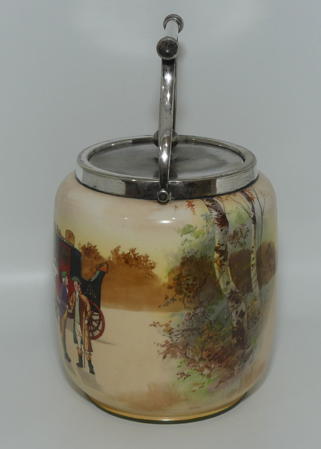 Royal Doulton Coaching Days biscuit barrel | EP lid and handle D2716