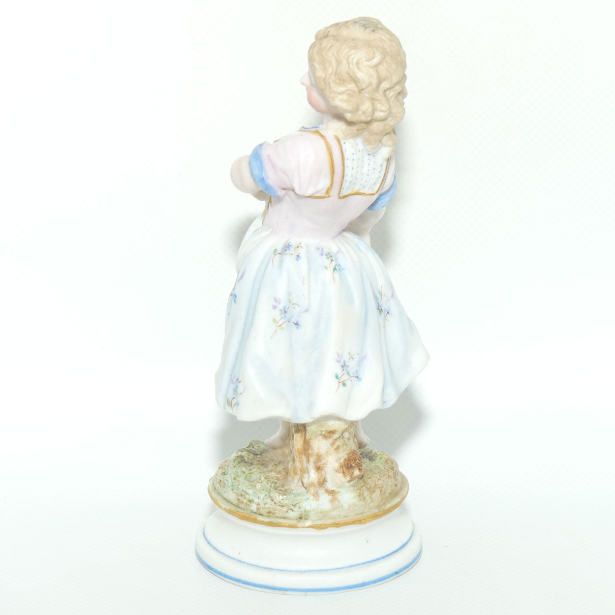 German Bisque Girl with Floral decorated dress and Gilt Decor c.1900