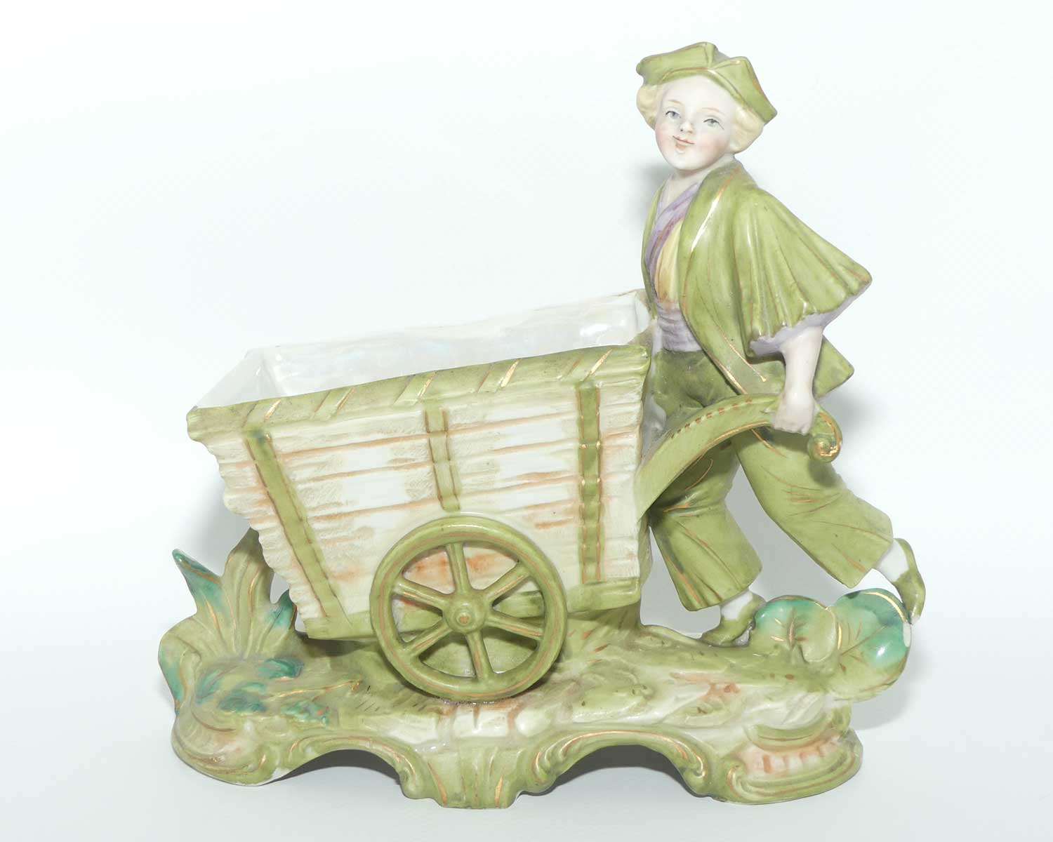 Victorian Bisque trough | Boy pushing Cart | minor fault