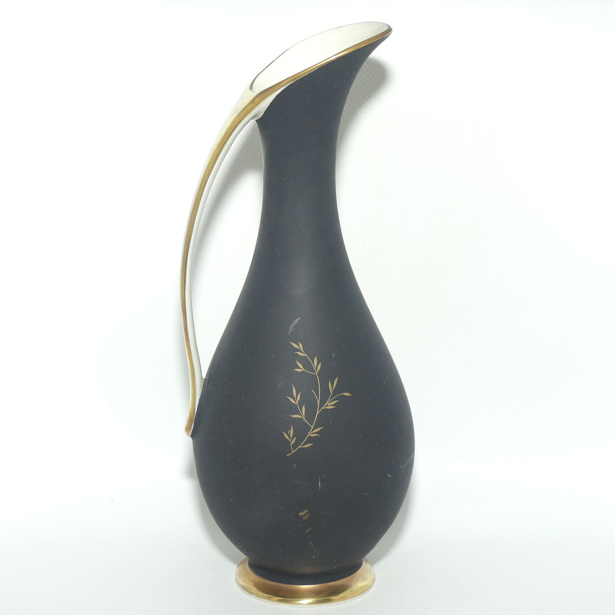 Royal Porzellan Bavaria KM Germany tall jug | Matt Black and Decorated with a Rose