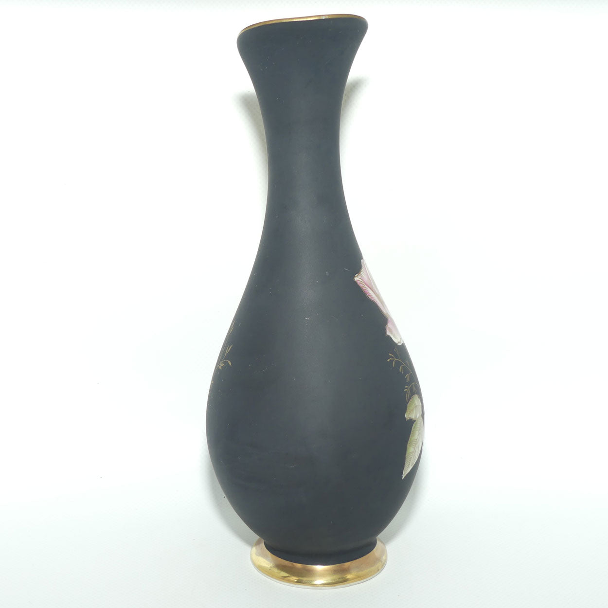 Royal Porzellan Bavaria KM Germany tall jug | Matt Black and Decorated with a Rose
