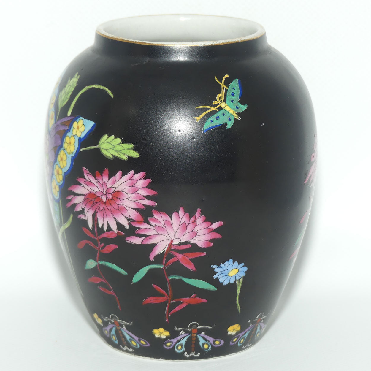 Cetem ware Maling Butterfly and Floral pattern on Black Ground vase