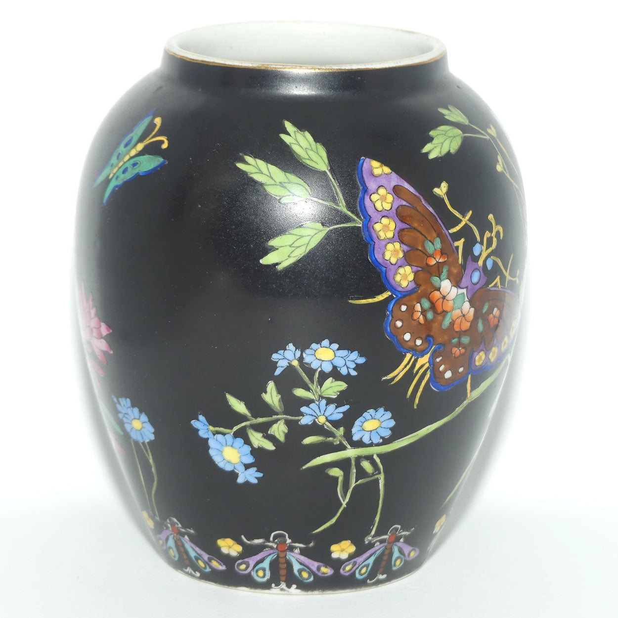 Cetem ware Maling Butterfly and Floral pattern on Black Ground vase