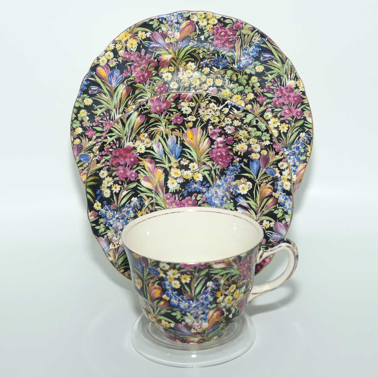 Royal Winton Black Crocus Chintz trio