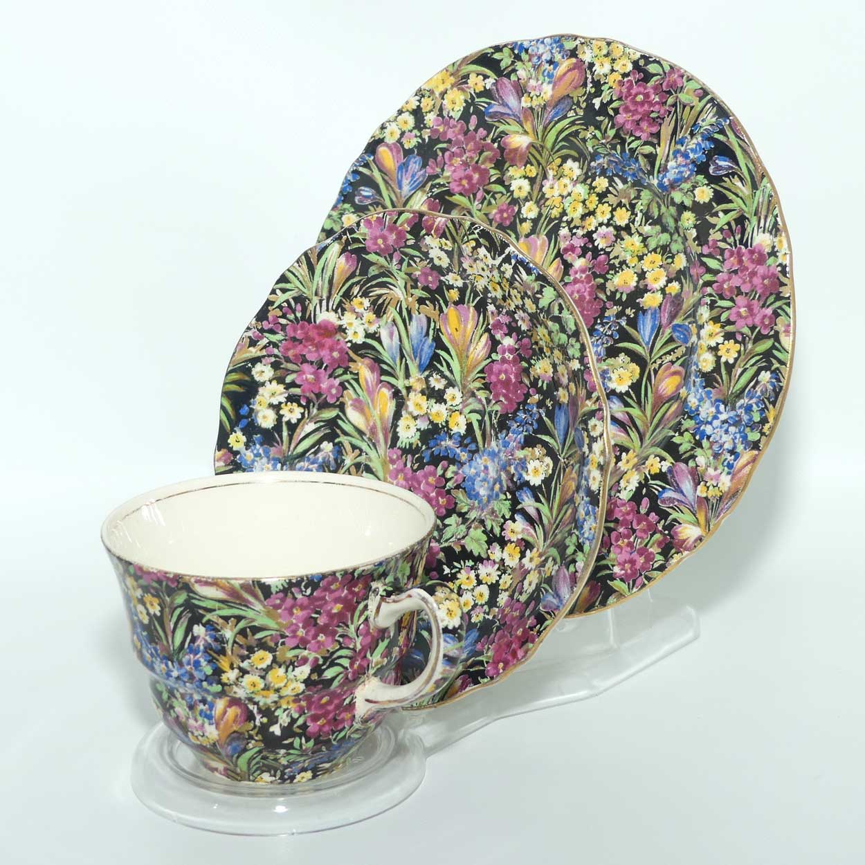 Royal Winton Black Crocus Chintz trio