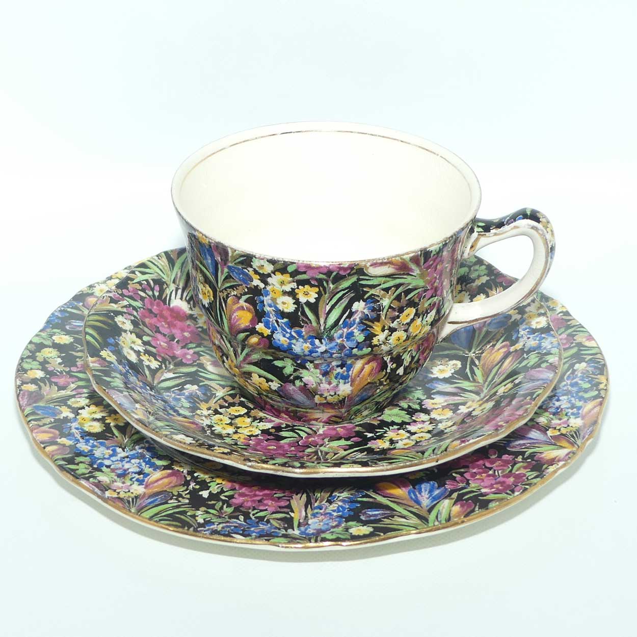 Royal Winton Black Crocus Chintz trio