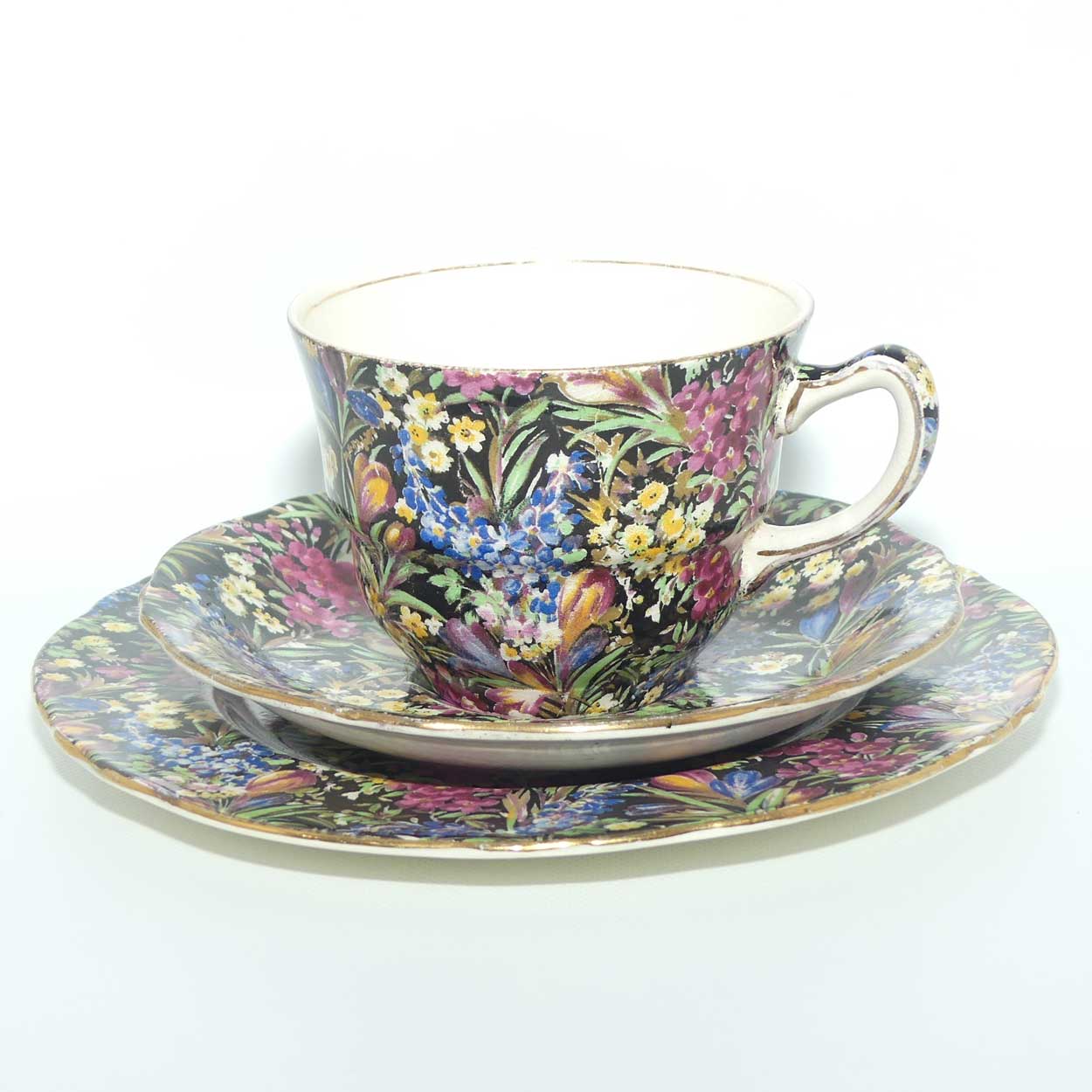 Royal Winton Black Crocus Chintz trio