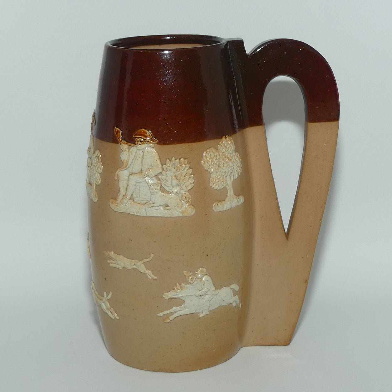 Doulton Lambeth Harvest Hunting barrel shape ale tankard | Ye Black Jack | Made for John Mortlock, London