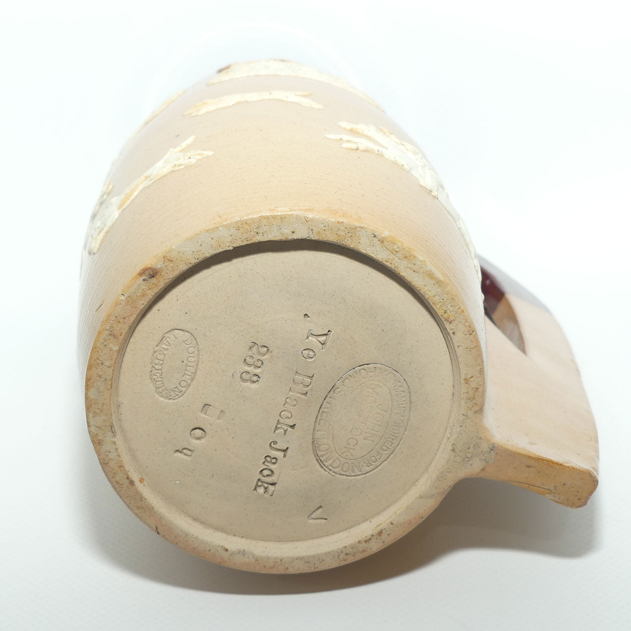 Doulton Lambeth Harvest Hunting barrel shape ale tankard | Ye Black Jack | Made for John Mortlock, London