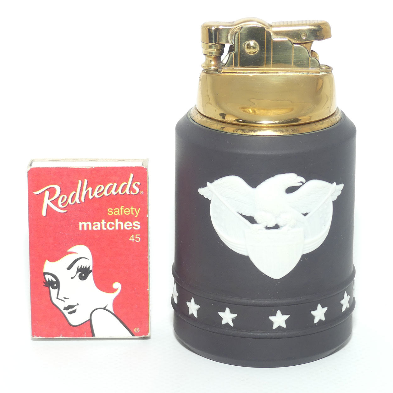 Wedgwood Jasper | White on Black | Eagle Stars and Stripes table lighter