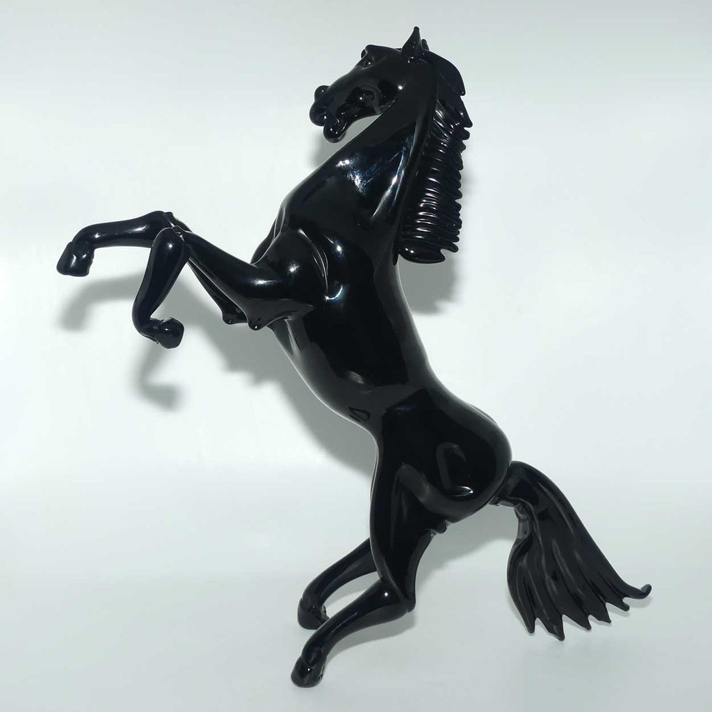 Exceptional Murano Glass Black Rearing Horse | Dancing Stallion | signed Formia Murano