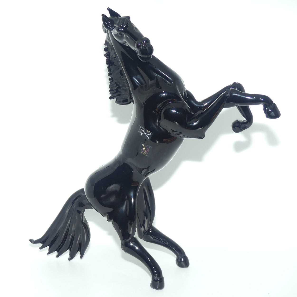 Exceptional Murano Glass Black Rearing Horse | Dancing Stallion | signed Formia Murano