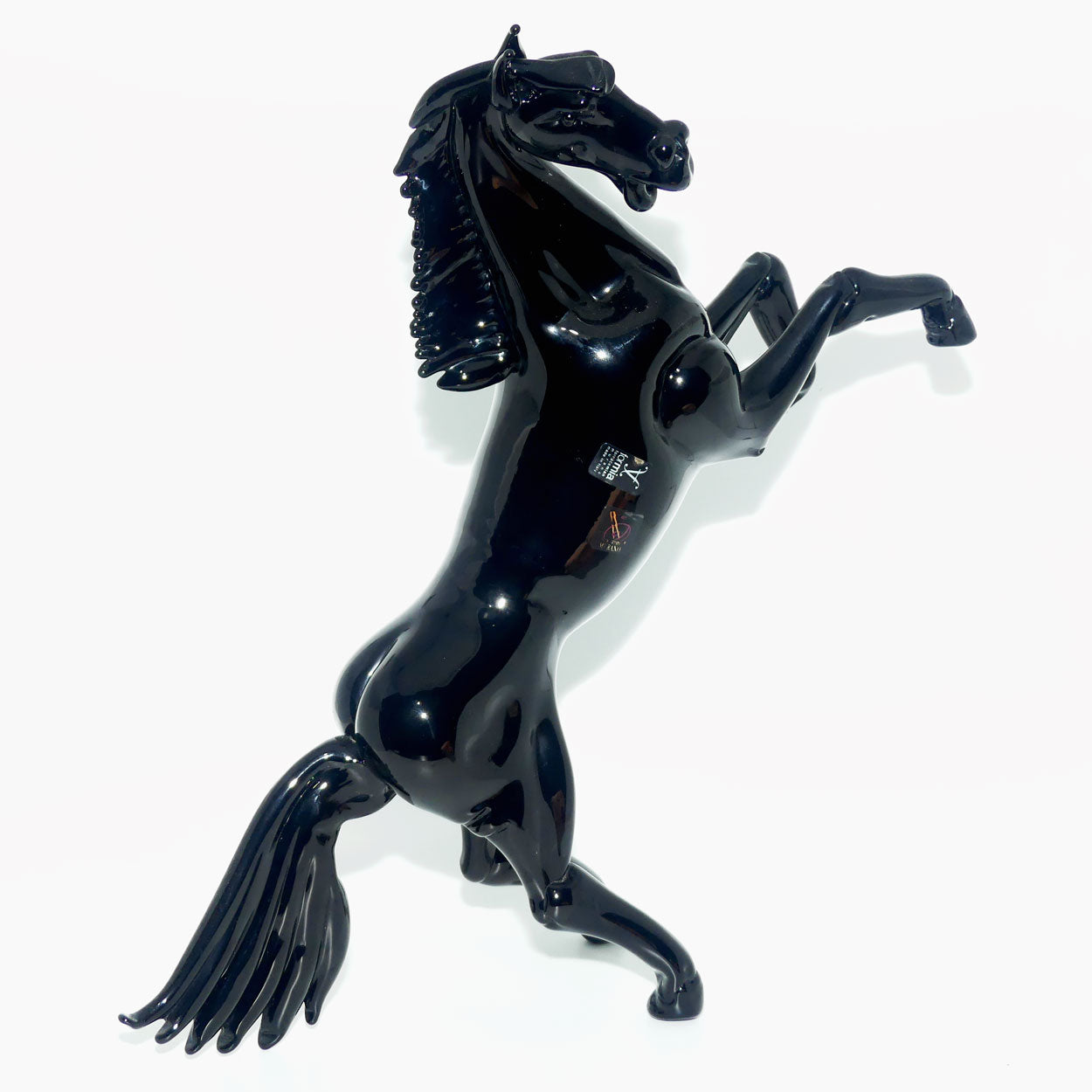 Exceptional Murano Glass Black Rearing Horse | Dancing Stallion | signed Formia Murano