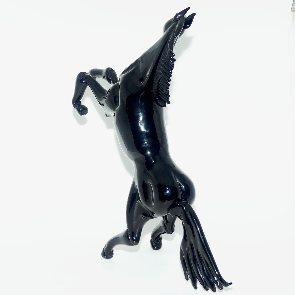 Exceptional Murano Glass Black Rearing Horse | Dancing Stallion | signed Formia Murano