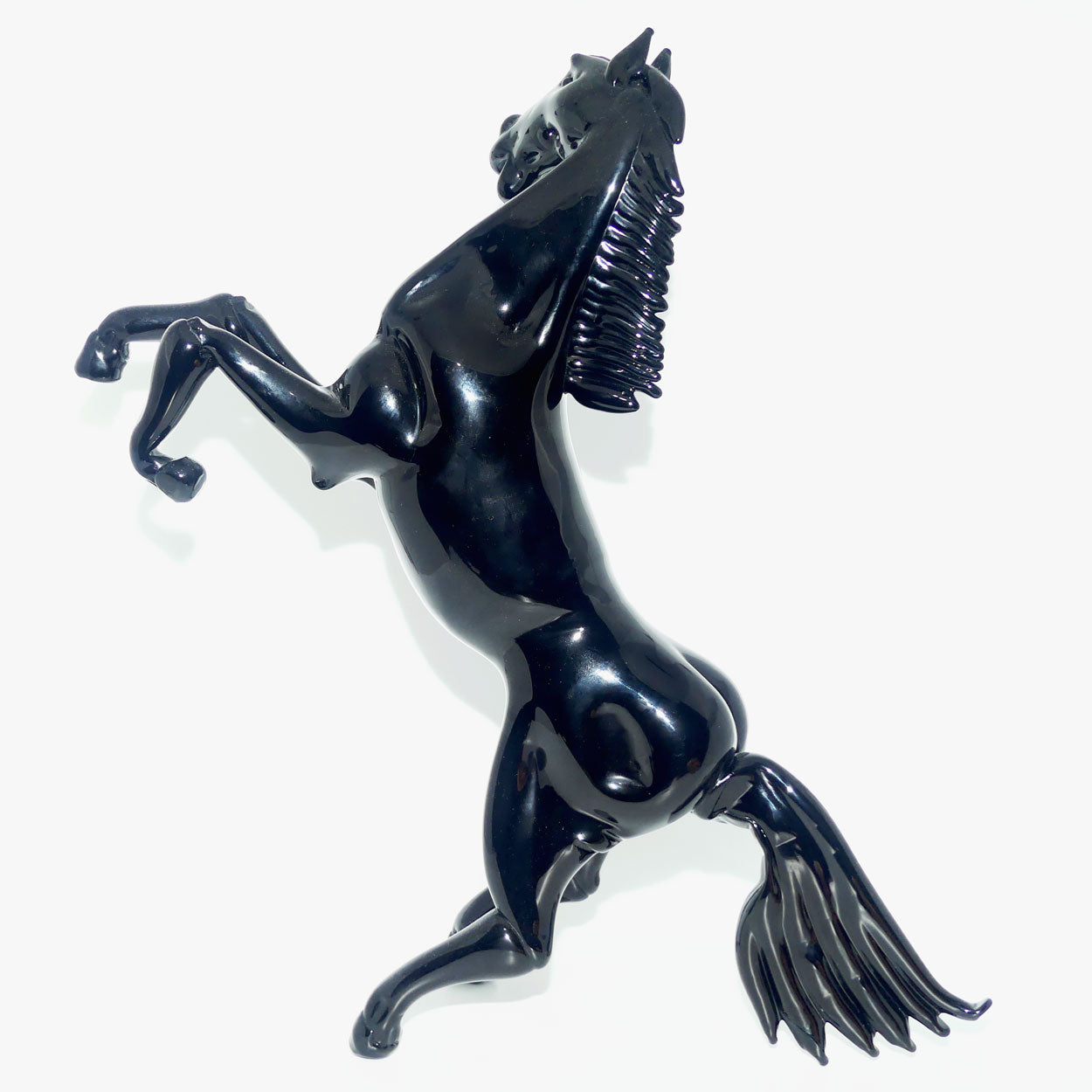 Exceptional Murano Glass Black Rearing Horse | Dancing Stallion | signed Formia Murano
