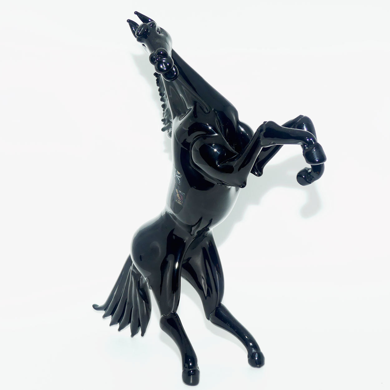 Exceptional Murano Glass Black Rearing Horse | Dancing Stallion | signed Formia Murano