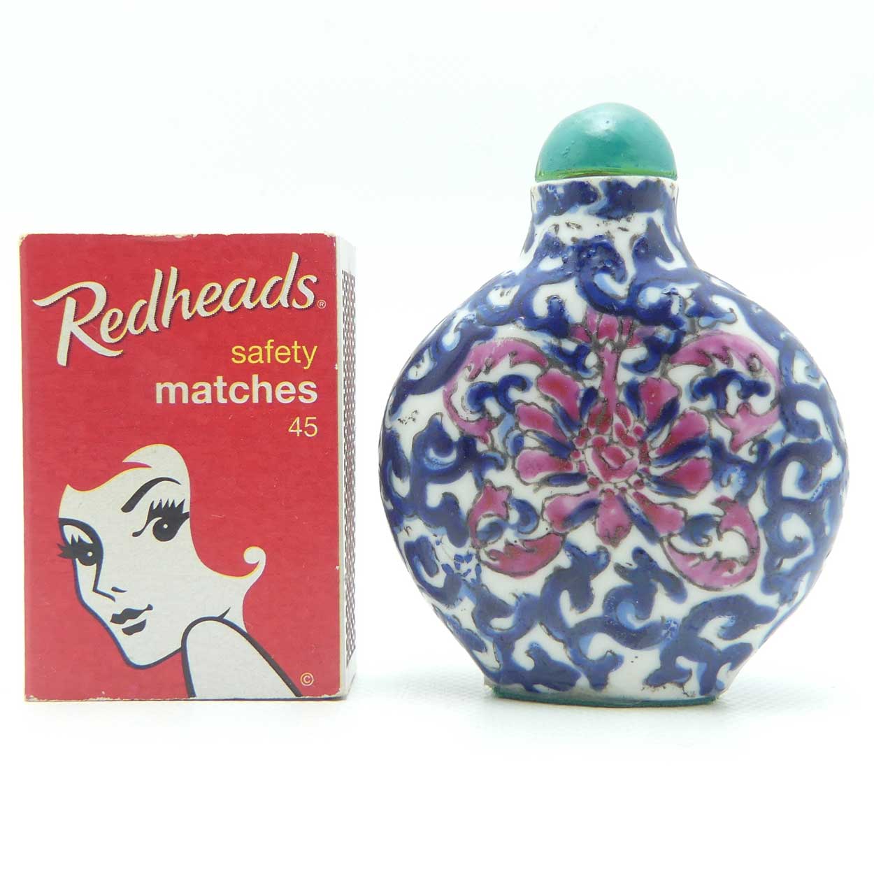 Vintage Porcelain Snuff Bottle | Blue Floral