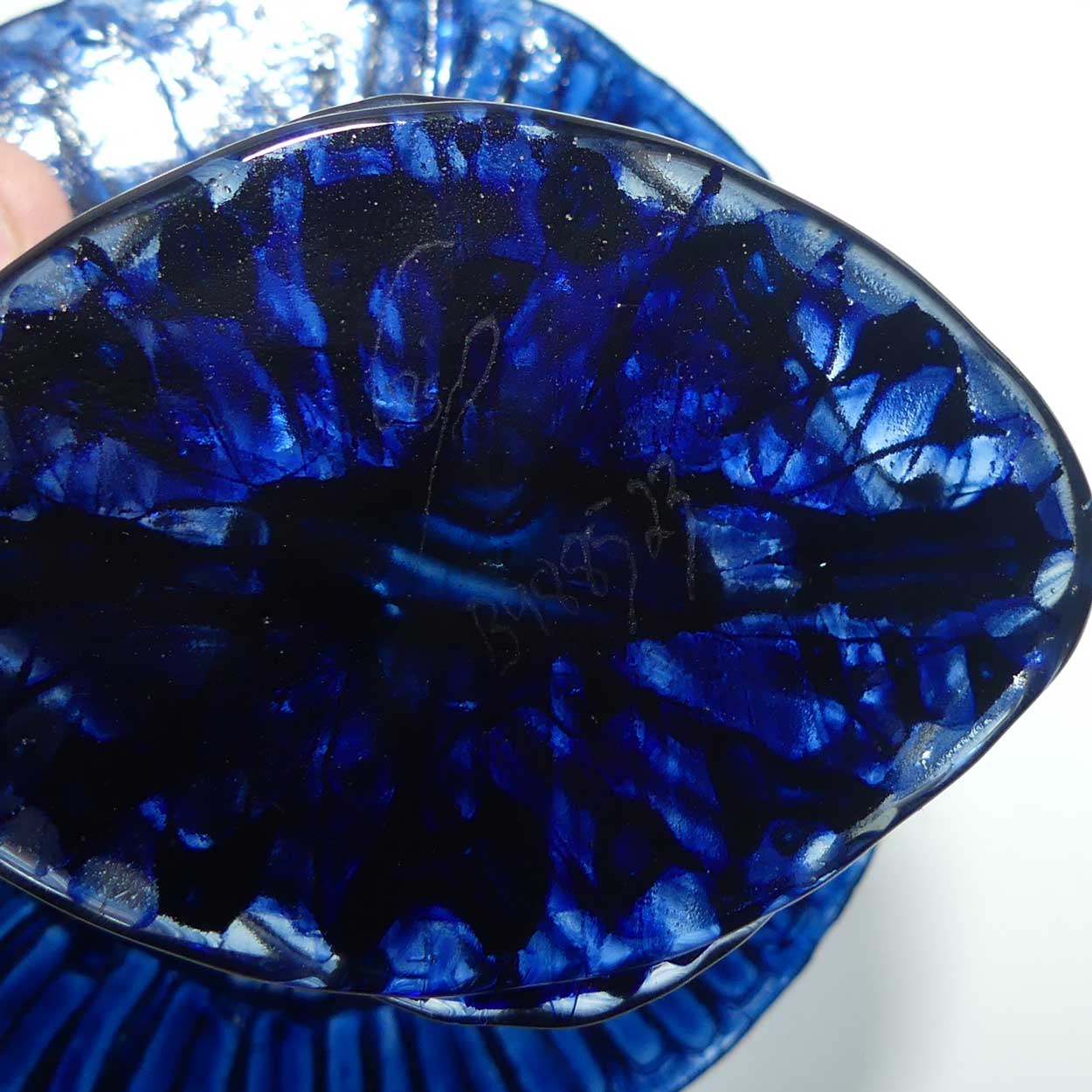 Peter Crisp Art Glass Blue Flower vase | signed Crisp
