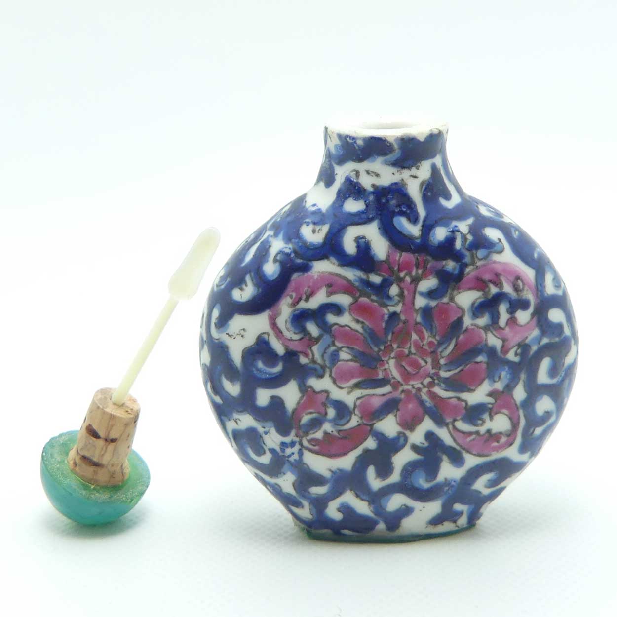 Vintage Porcelain Snuff Bottle | Blue Floral