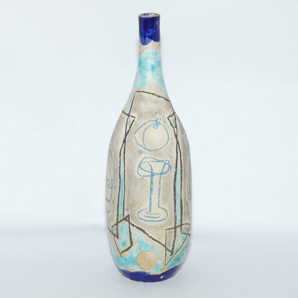 Marcello Fantoni Italy Vase or Lamp Base | Blue Abstract design | Mid Century Design