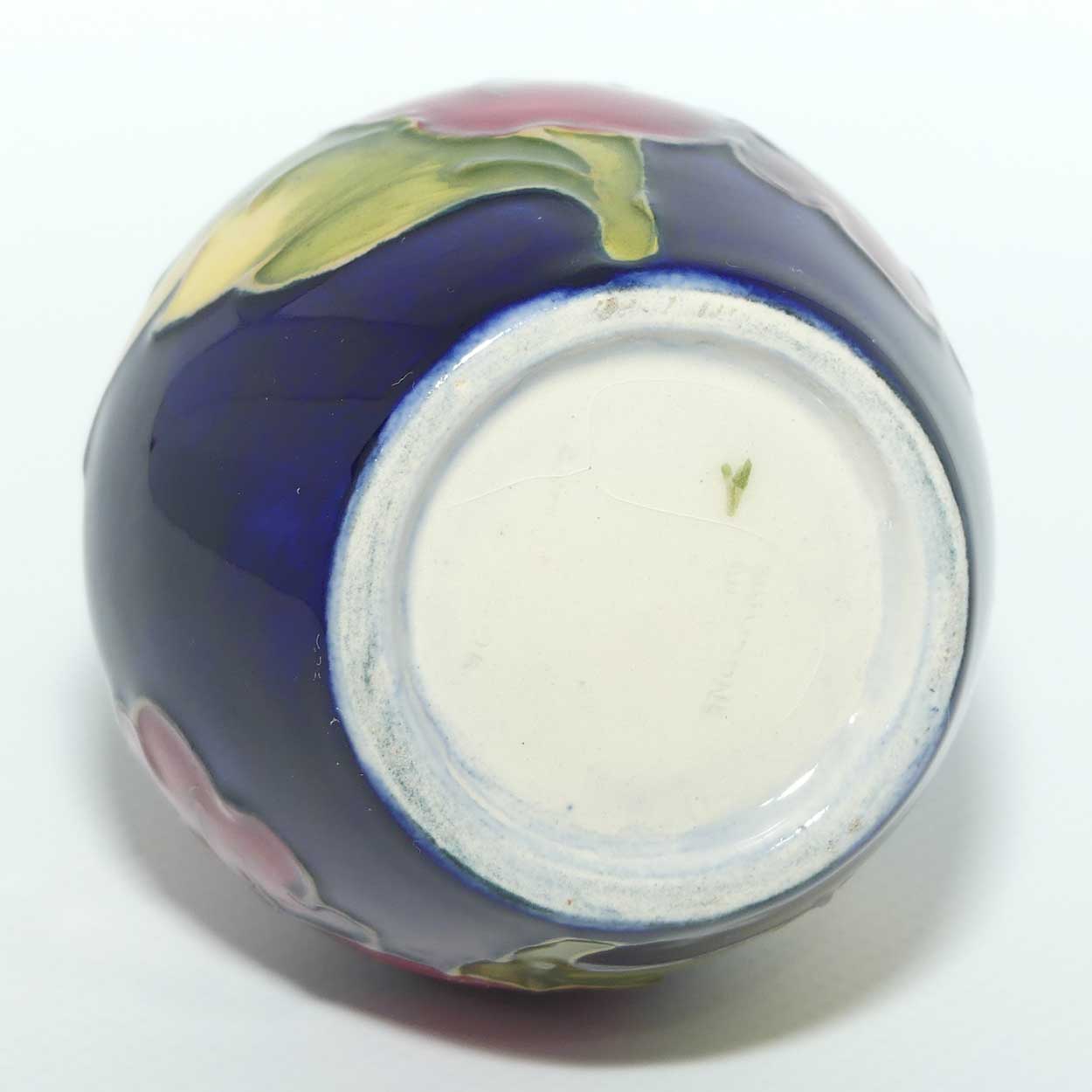 Walter Moorcroft Hibiscus on Blue Ground miniature bud vase