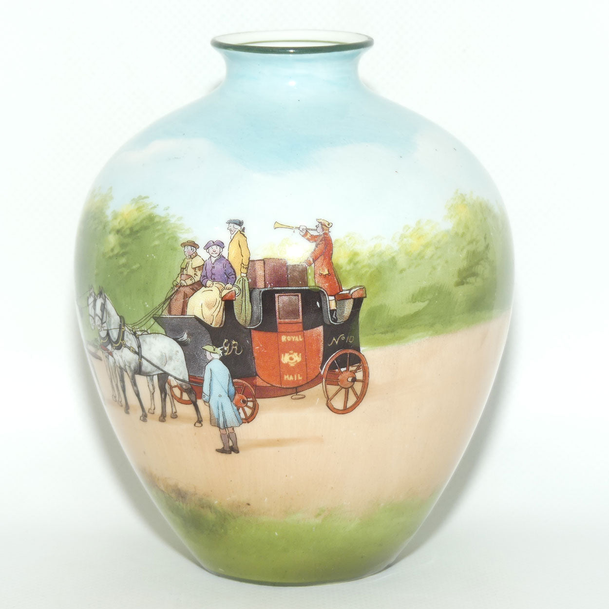 Royal Doulton Coaching Days bulbous vase | rare Blue Sky variation #1