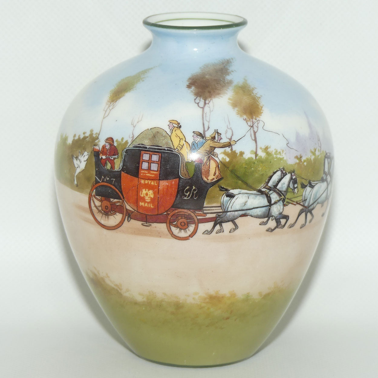 Royal Doulton Coaching Days bulbous vase | rare Blue Sky variation #2