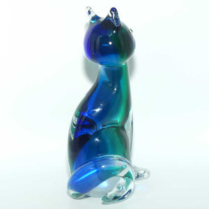 Large Murano Glass Blue Aqua and Clear Cat figure | Signed to base