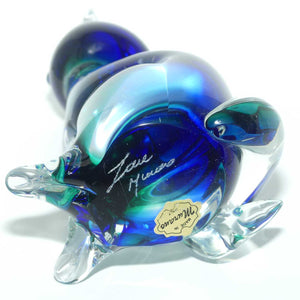 Large Murano Glass Blue Aqua and Clear Cat figure | Signed to base