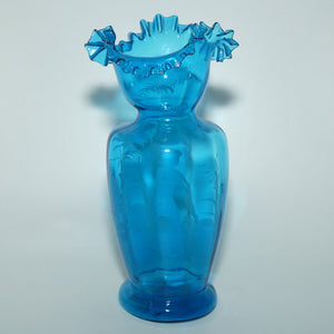 Ice Blue glass Frilled Top Mary Gregory vase depicting a Girl with rag doll | #2