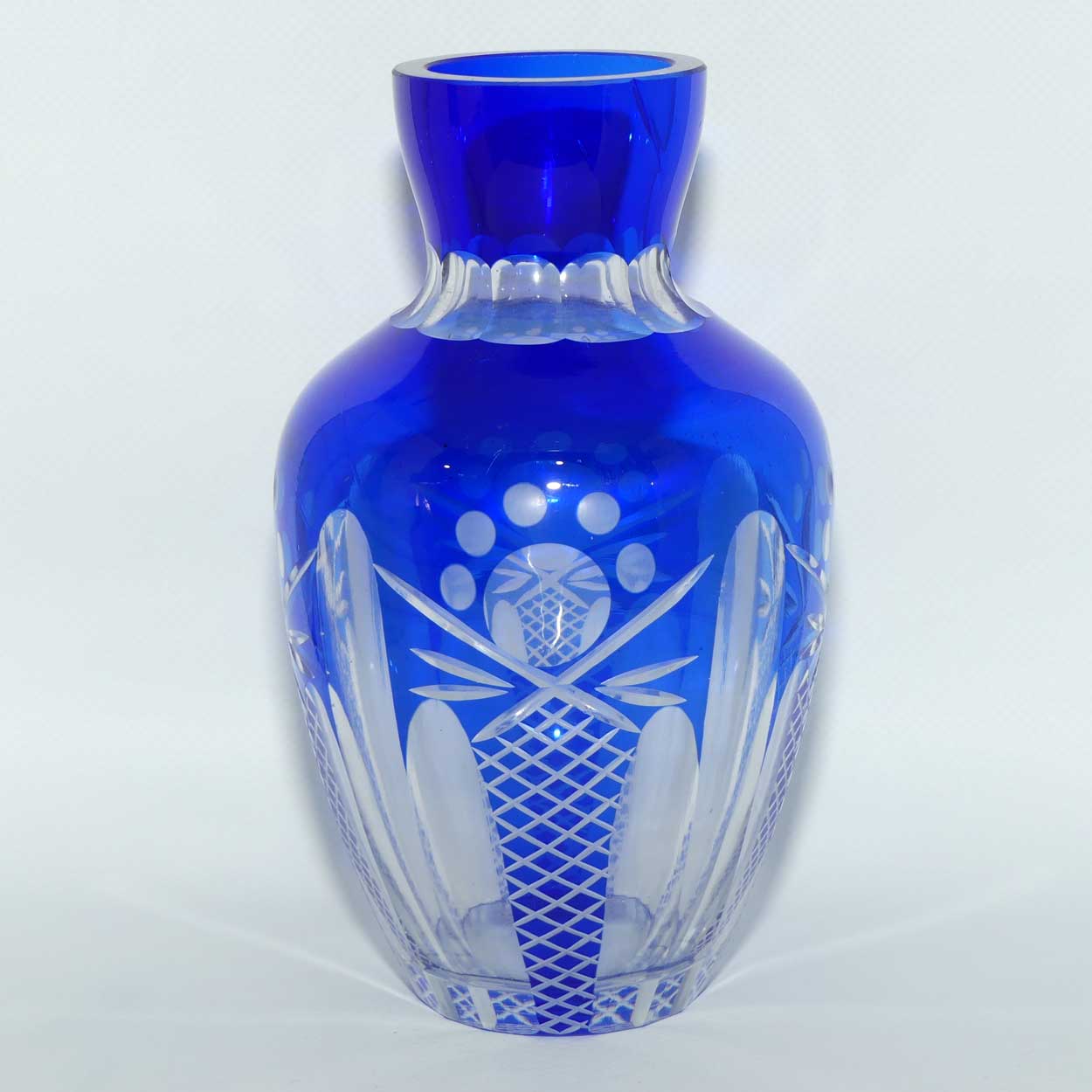 Bohemian Blue Cut to Clear Crystal vase