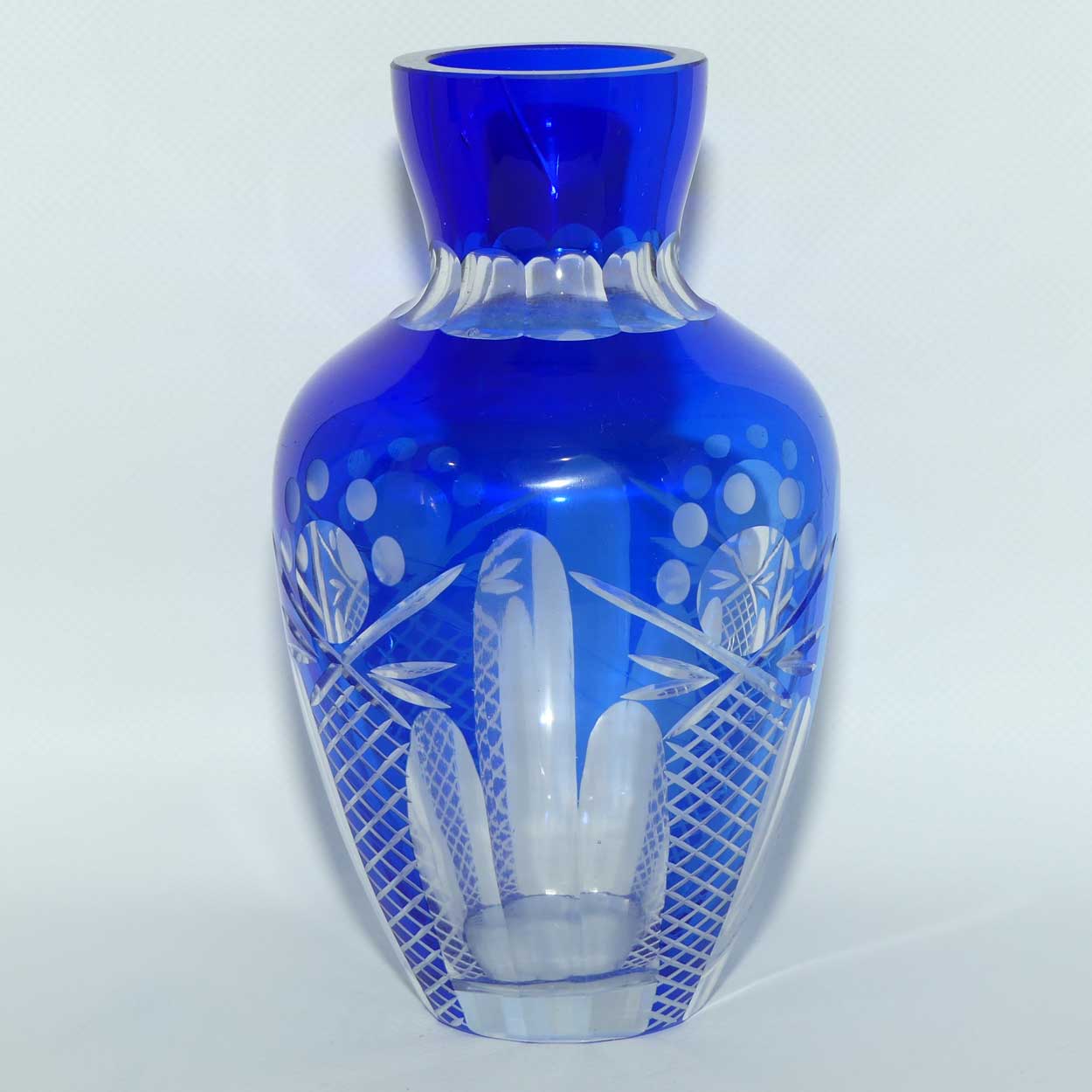 Bohemian Blue Cut to Clear Crystal vase
