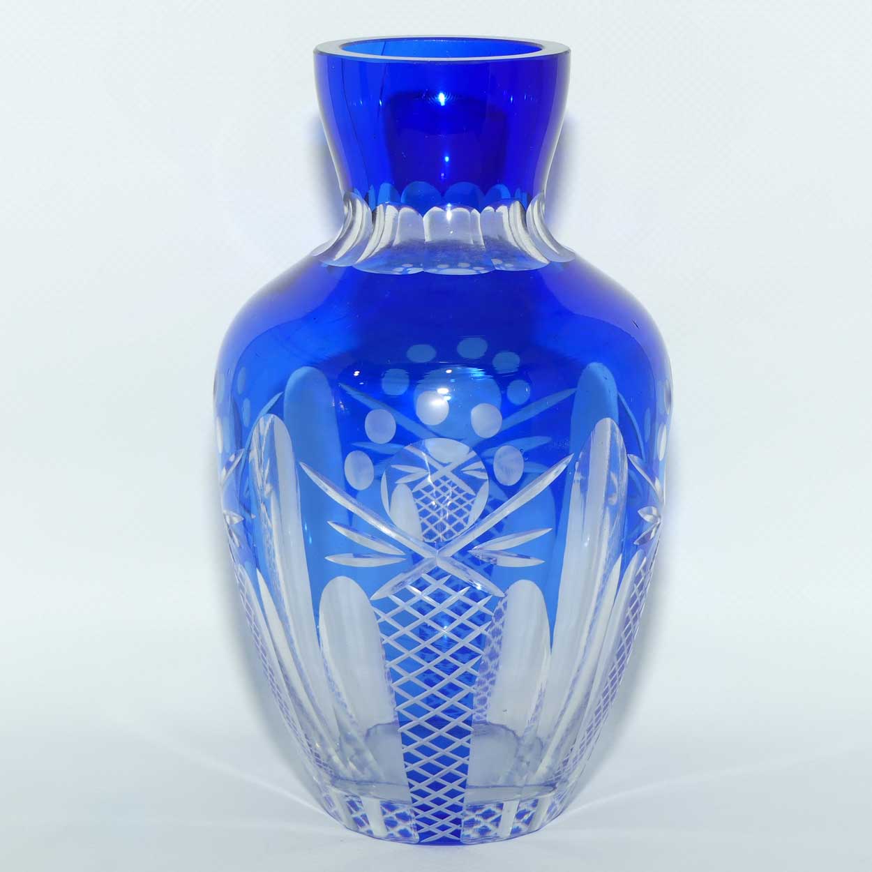 Bohemian Blue Cut to Clear Crystal vase