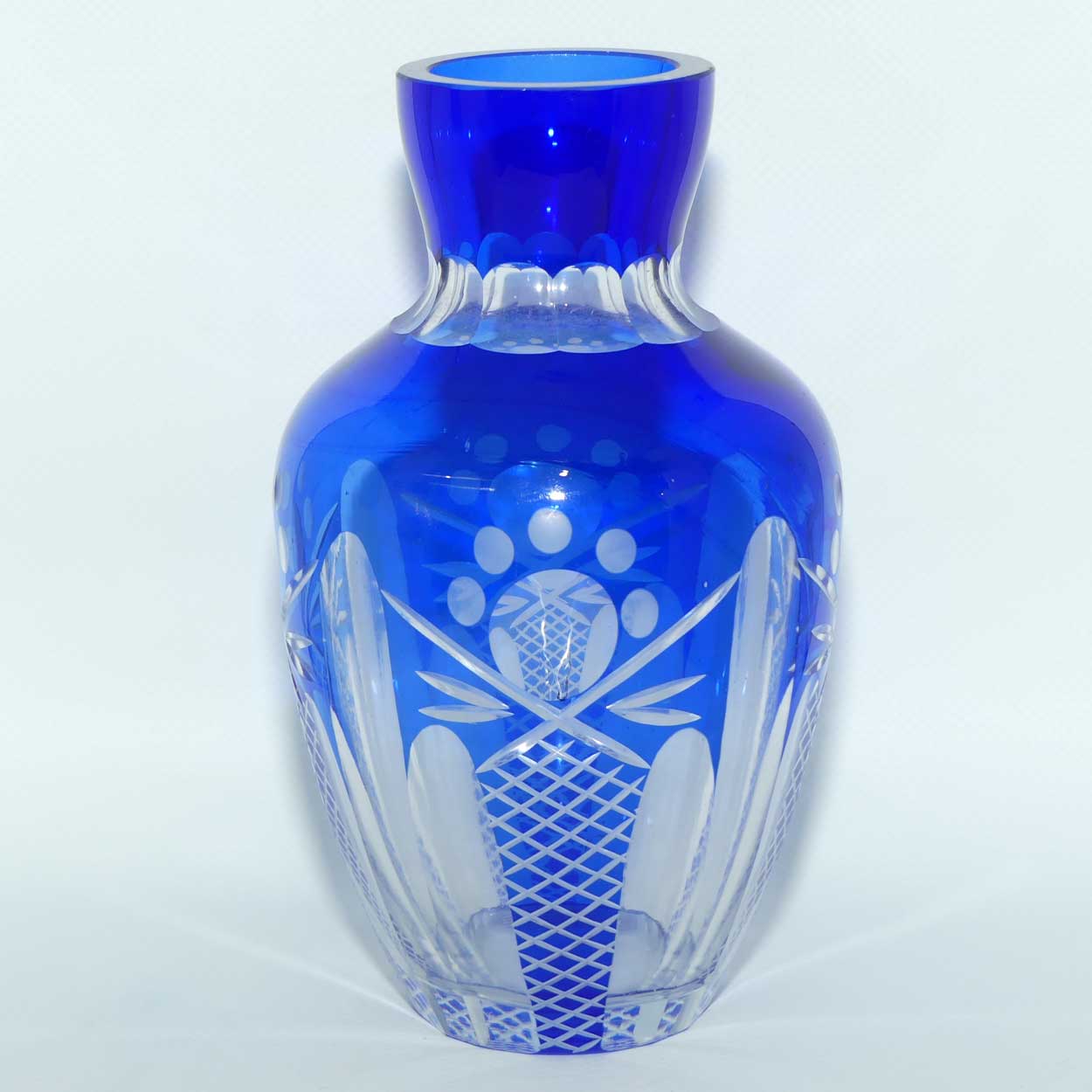 Bohemian Blue Cut to Clear Crystal vase