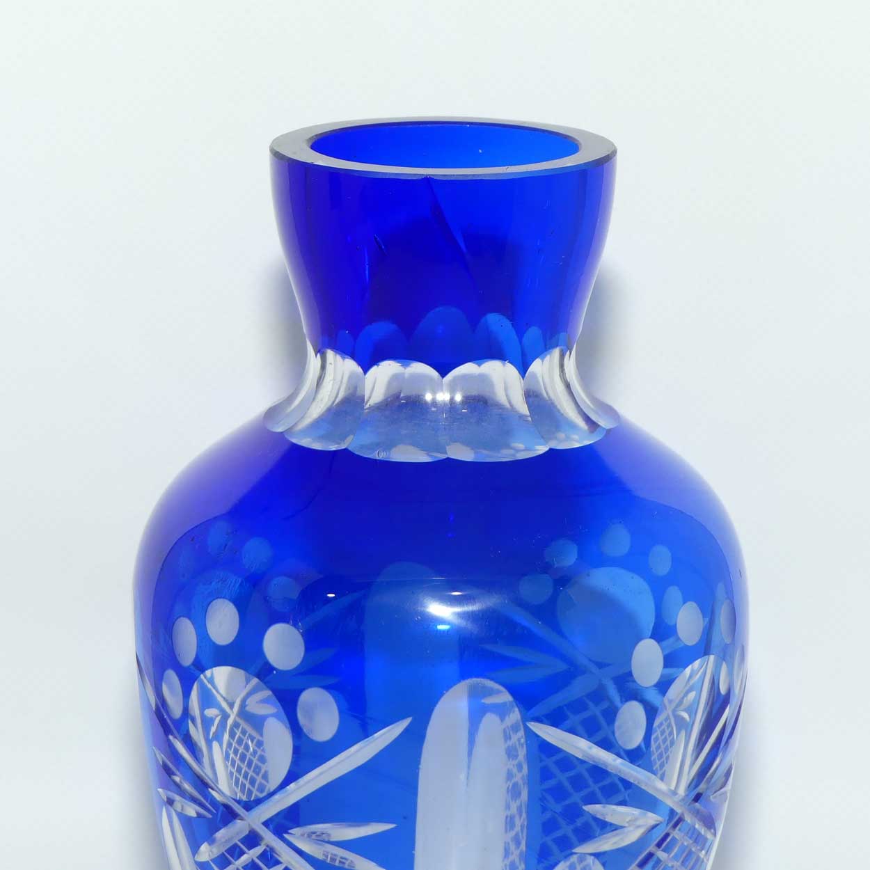 Bohemian Blue Cut to Clear Crystal vase