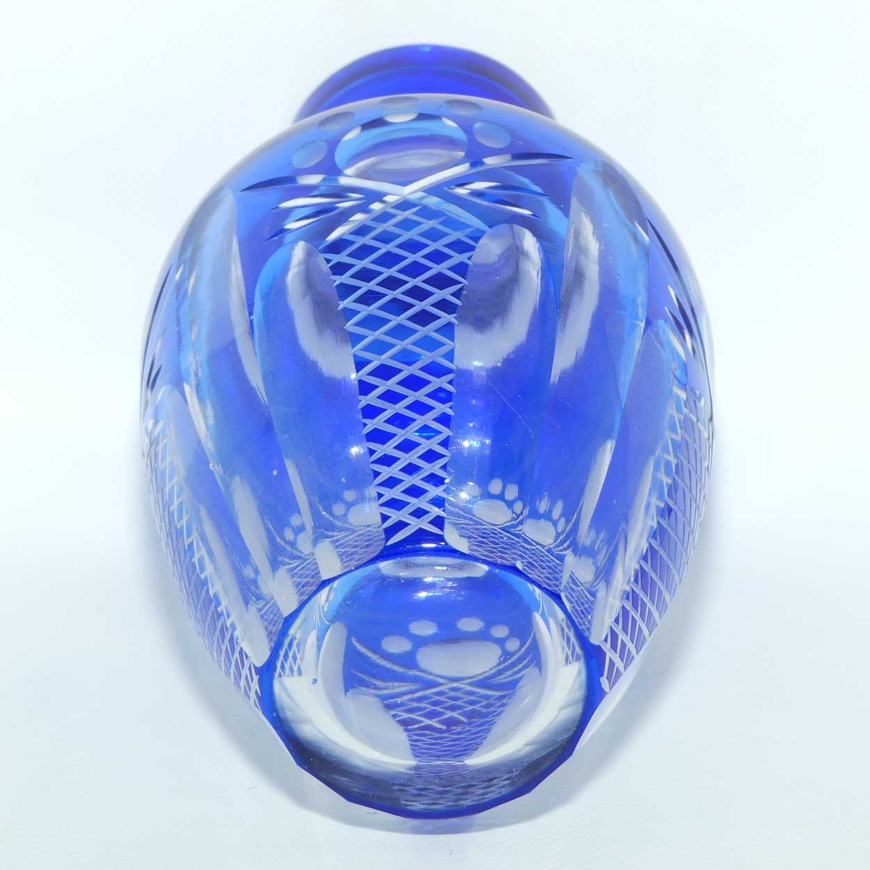 Bohemian Blue Cut to Clear Crystal vase