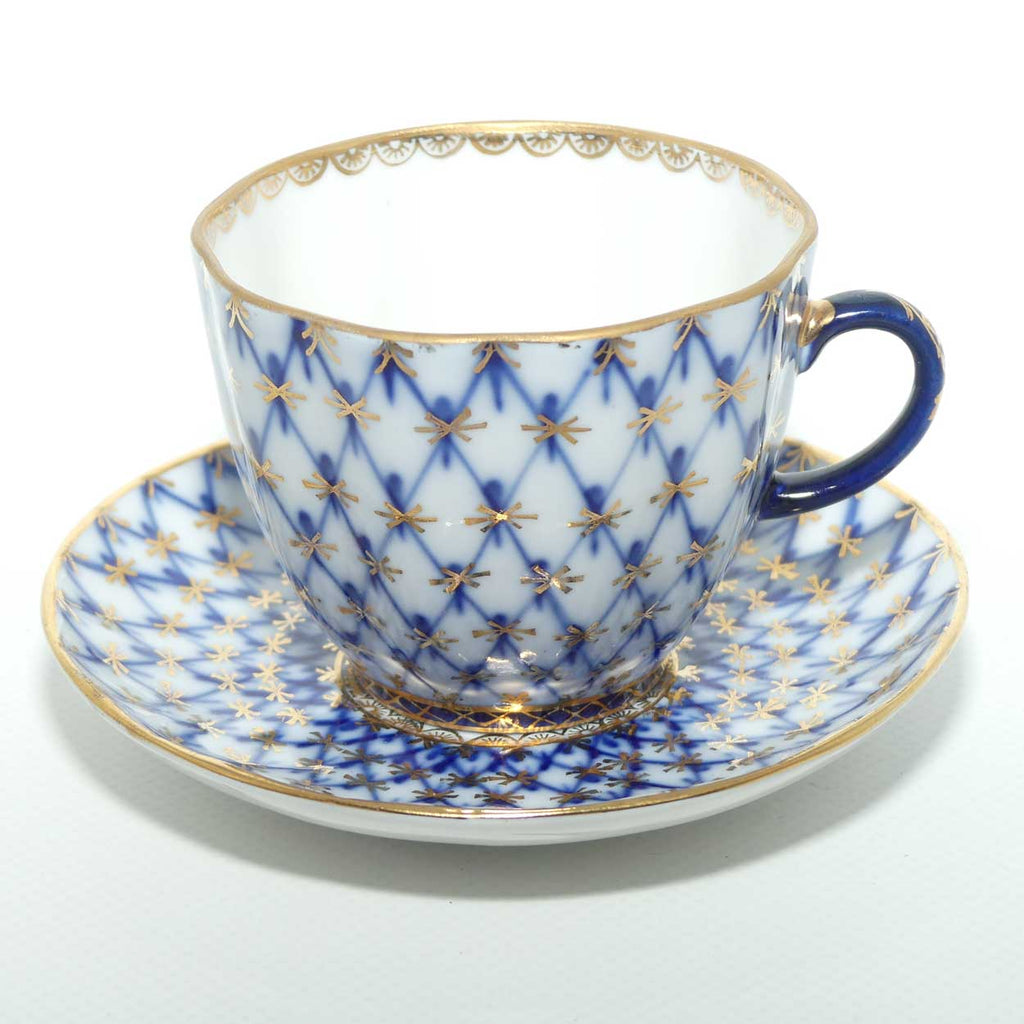 Lomonosov USSR Blue and Gilt Cobalt Net pattern duo | #1