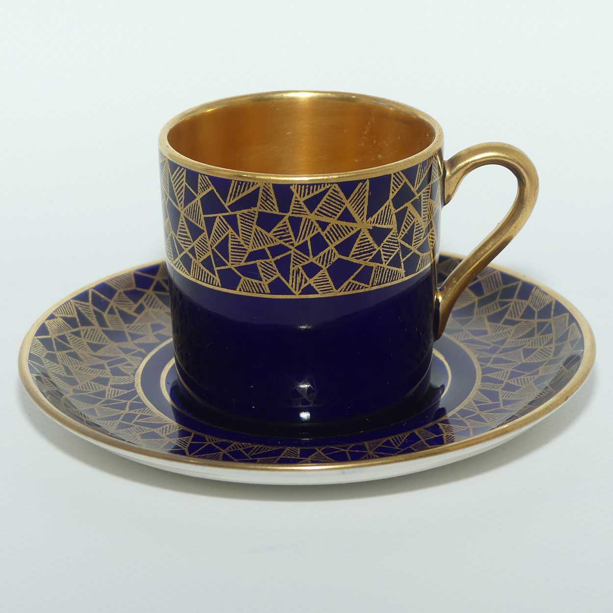 Crown Devon Fieldings Blue and Gilt demi tasse duo