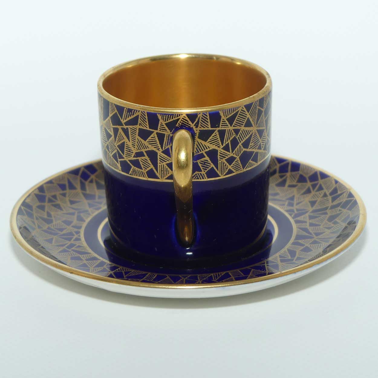 Crown Devon Fieldings Blue and Gilt demi tasse duo