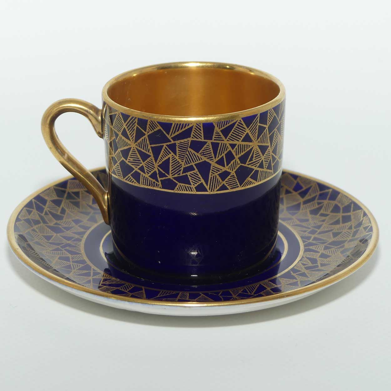 Crown Devon Fieldings Blue and Gilt demi tasse duo