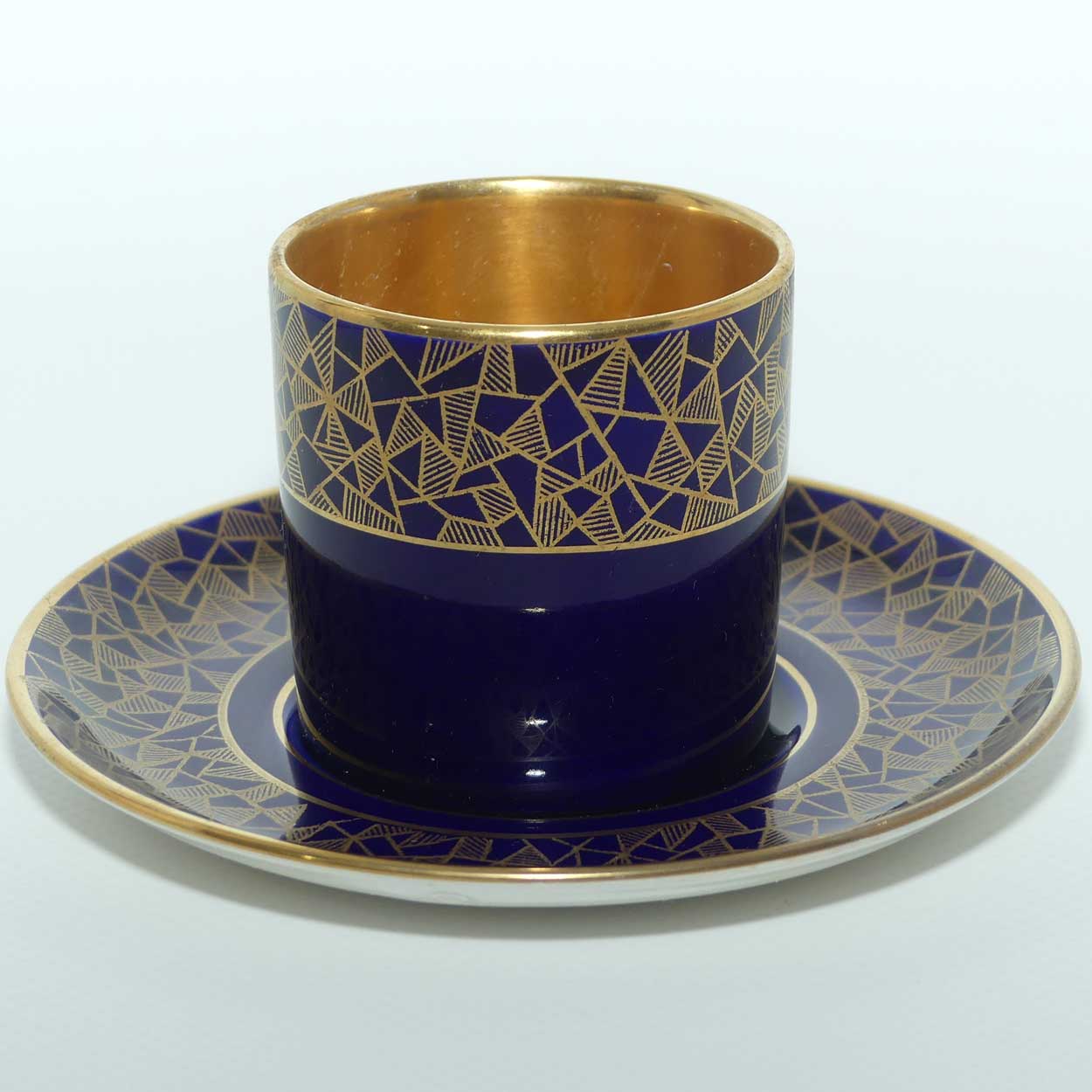 Crown Devon Fieldings Blue and Gilt demi tasse duo