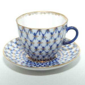 Lomonosov USSR Blue and Gilt Cobalt Net pattern duo | #2