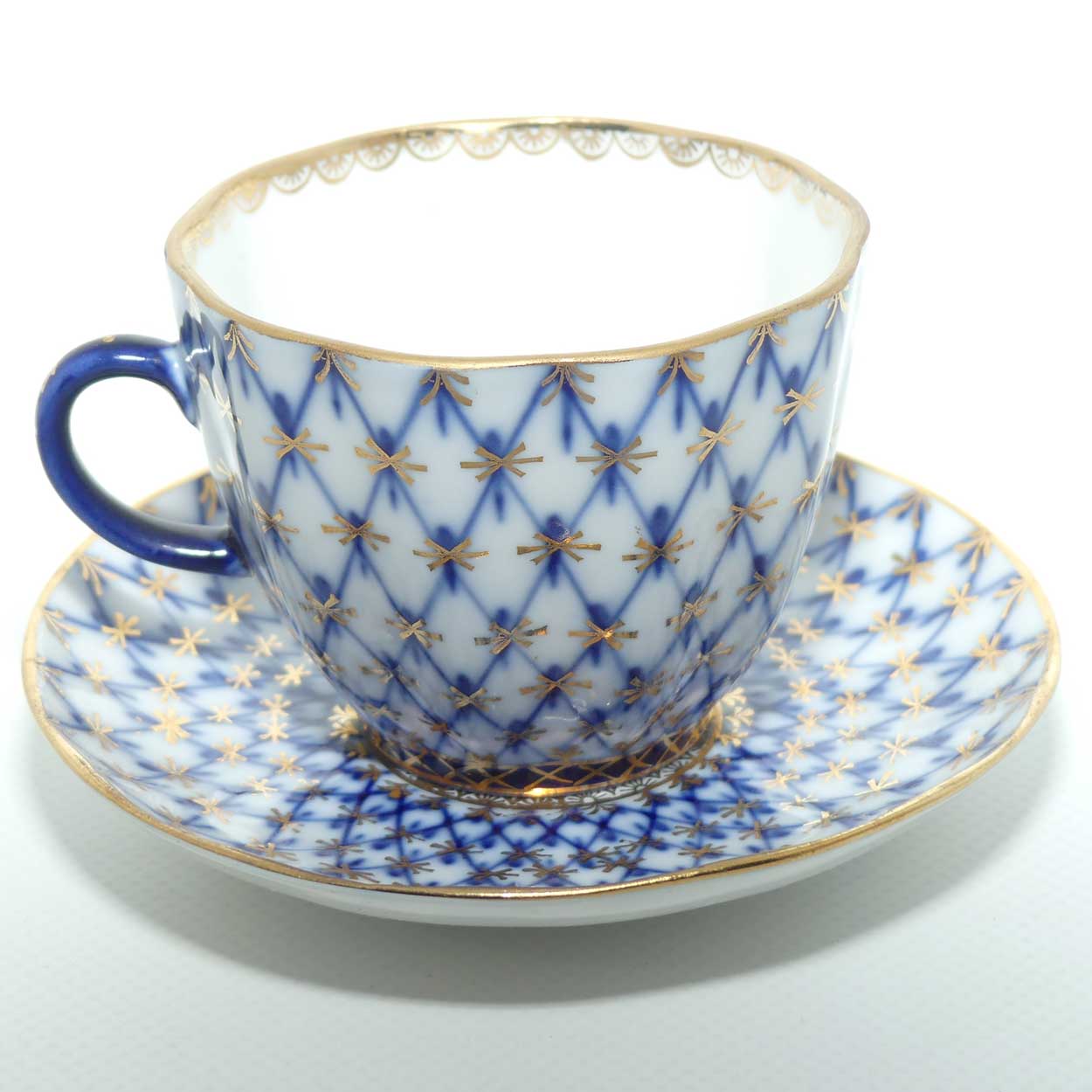 Lomonosov USSR Blue and Gilt Cobalt Net pattern duo | #2
