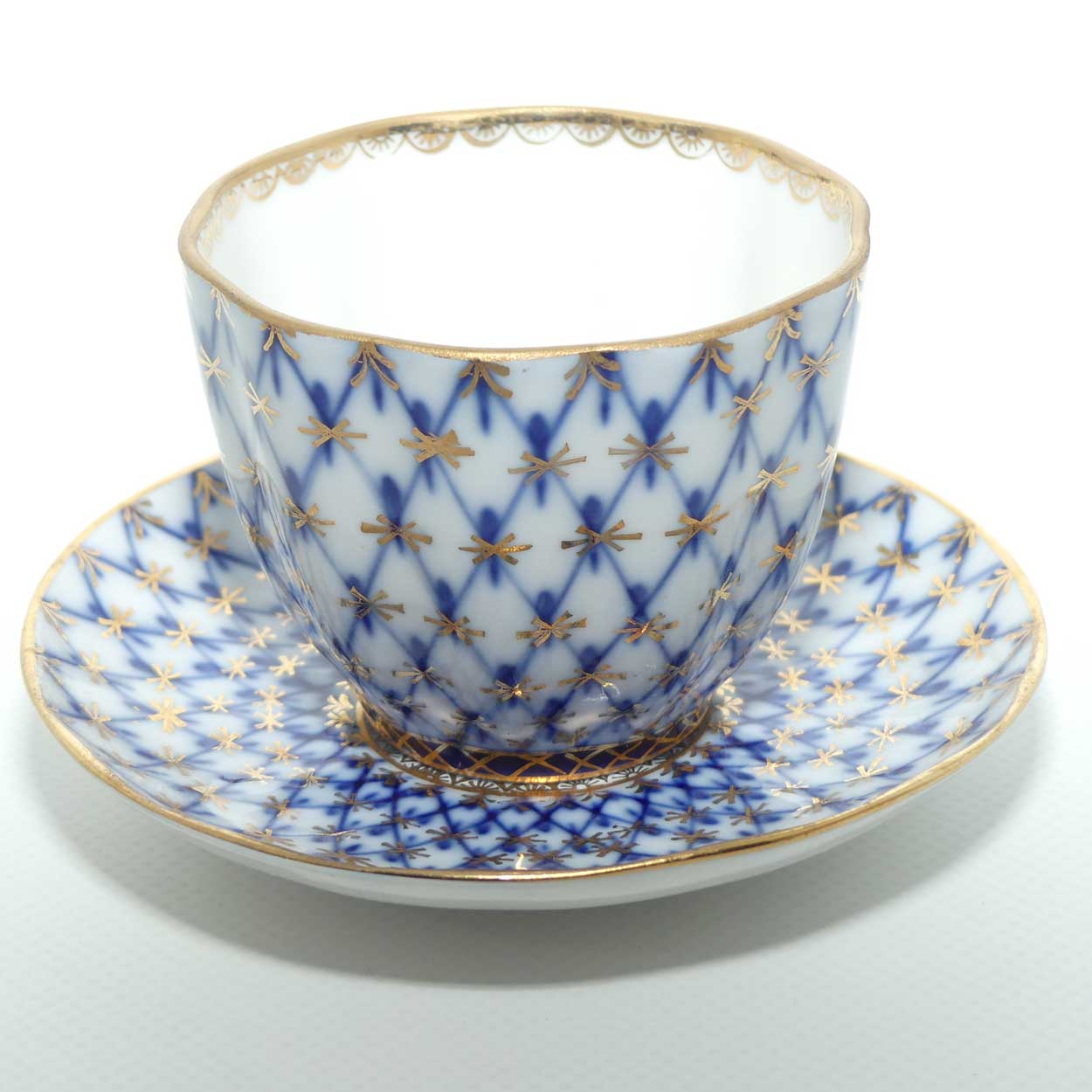 Lomonosov USSR Blue and Gilt Cobalt Net pattern duo | #2